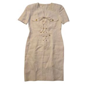 VTG Constance Saunders 100% Linen White Dress 8 Luxury Princess Diana Inspired